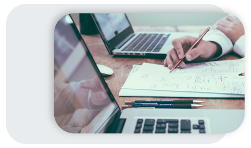 marketing with computer and paper